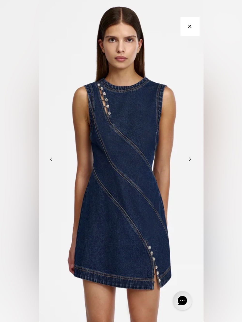 Sleeveless Dark Blue Denim Mini Dress with Button Detail